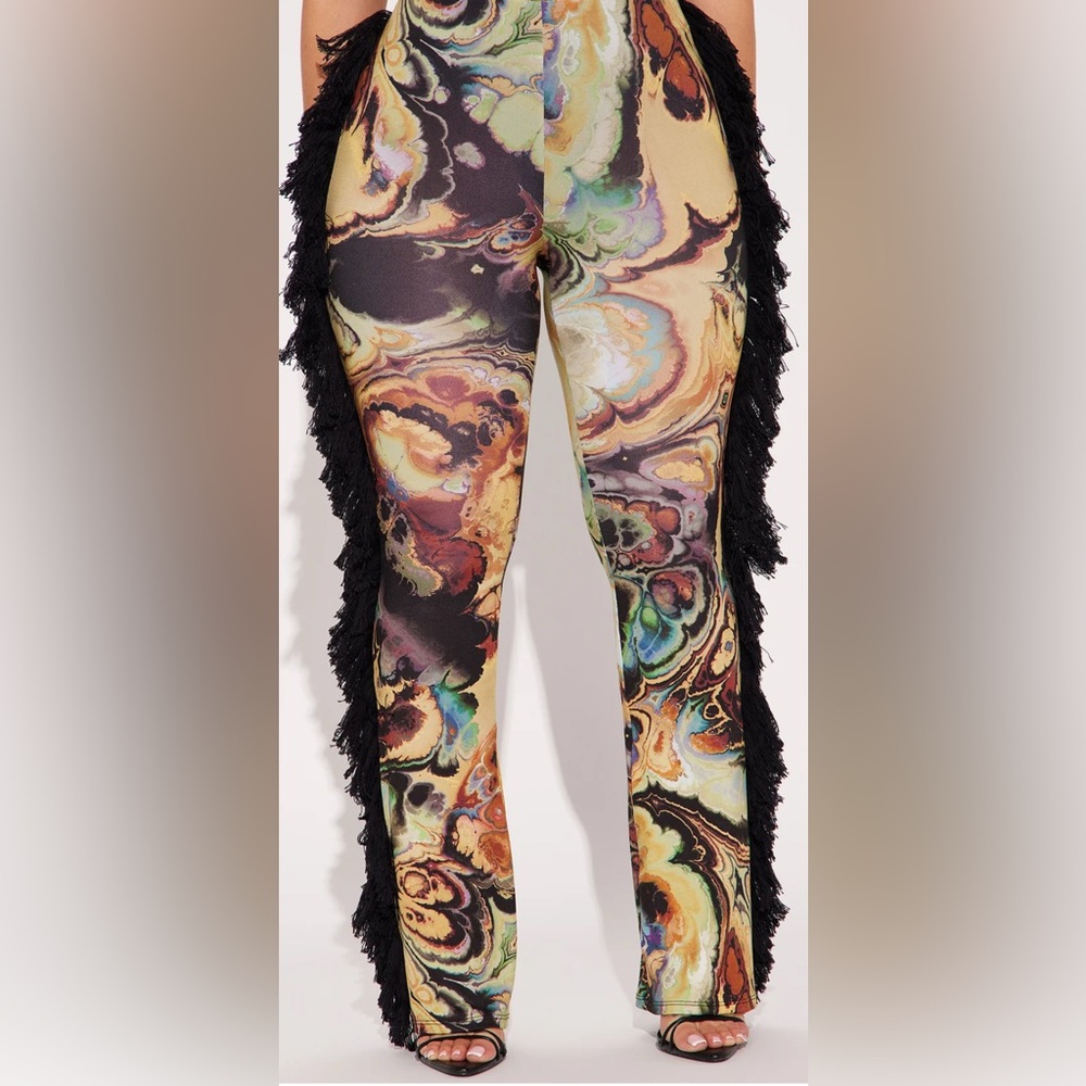 Fashion Nova All At Once Fringe Flare Pant - Yellow/combo
